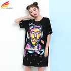 Save 5.13 on Women Summer Dress 2017 New Arrivals Half Sleeve Character Printed Ladies Casual Dresses Plus Size Women's Clothing Tshirt Dress