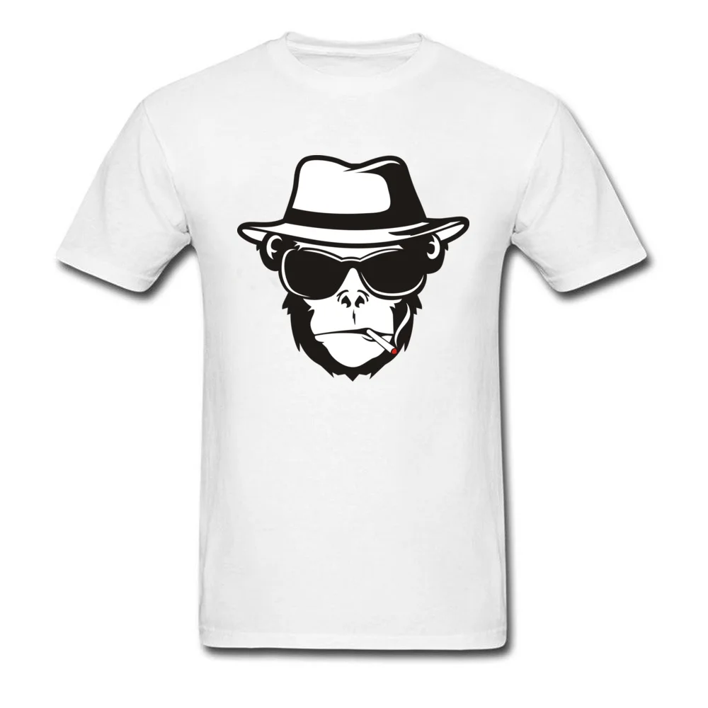 Monkey with sunglasses Cool Short Sleeve Tops Tees Thanksgiving Day Crew Neck Pure Cotton Men's T Shirt Cool Tee Shirt Faddish Monkey with sunglasses white