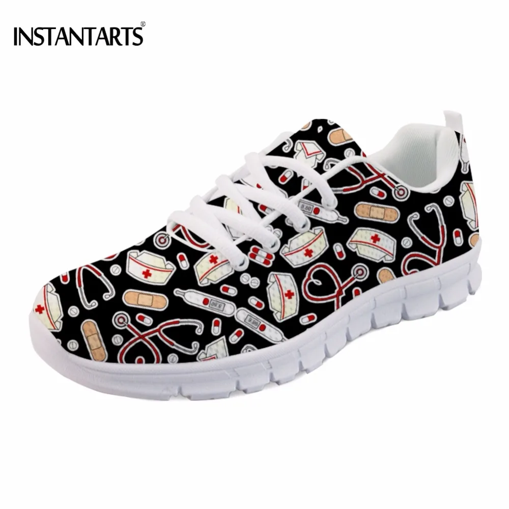 

INSTANTARTS Funny 3D Cartoon Nurse Print Woman Summer Sneakers Brand Design Fashion Lace Up Mesh Flats Shoes Breathable Footwear