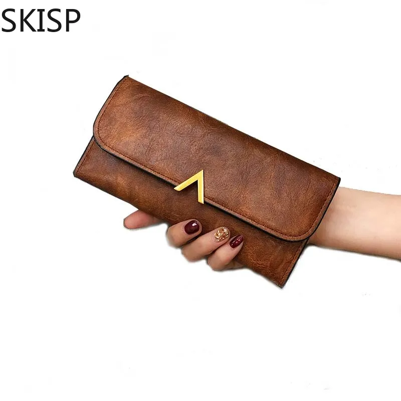 

Women Wallet Female Purse Leather Wallet Long Hasp Coin Purse Card Holder Money Phone Clutch Wristlet Multifunction Brown