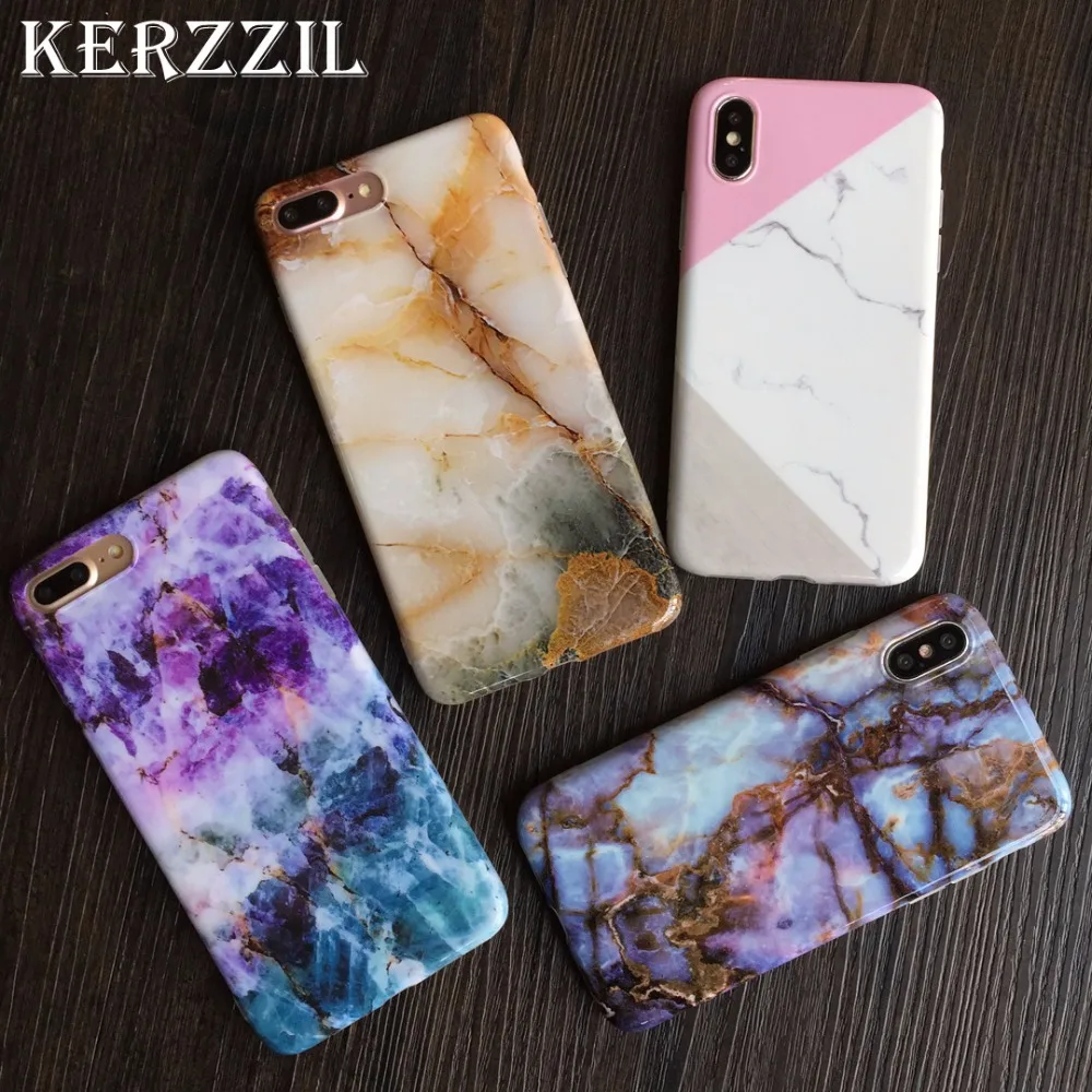 Kerzzil For iPhone X 7 6 6S 8 Case Glossy Marble Stone Pattern Soft Silicone Cases Plus Cover Capa |