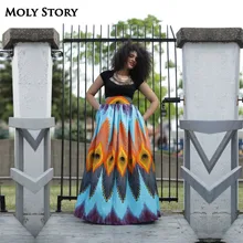 Элегантный Плиссированные Длинные юбка пляжный отдых этнической павлин печати юбка Высокая Талия Макси Юбки для женщин Jupe Longue Femme