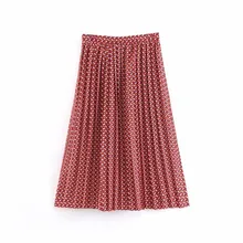 Женский стиль плиссированный геометрический узор миди юбка faldas mujer офисная одежда женские повседневные красные юбки до середины икры