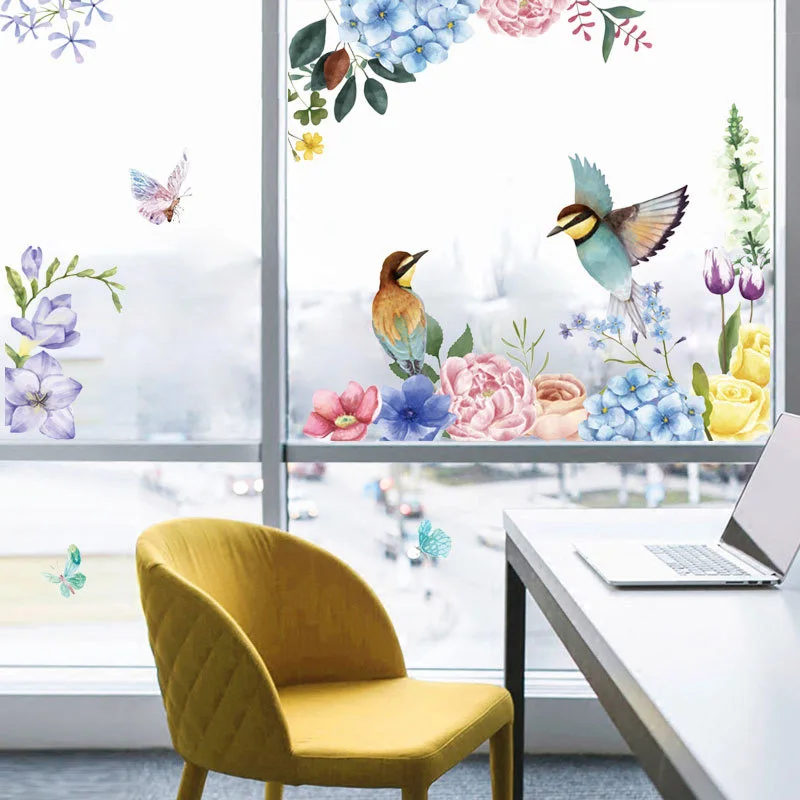 

Latest 2 Pcs Wall Sticker Flower Bird Art Wall Waterproof Wall Decals Wardrobe Window Home Decoration Kids Room Decoration
