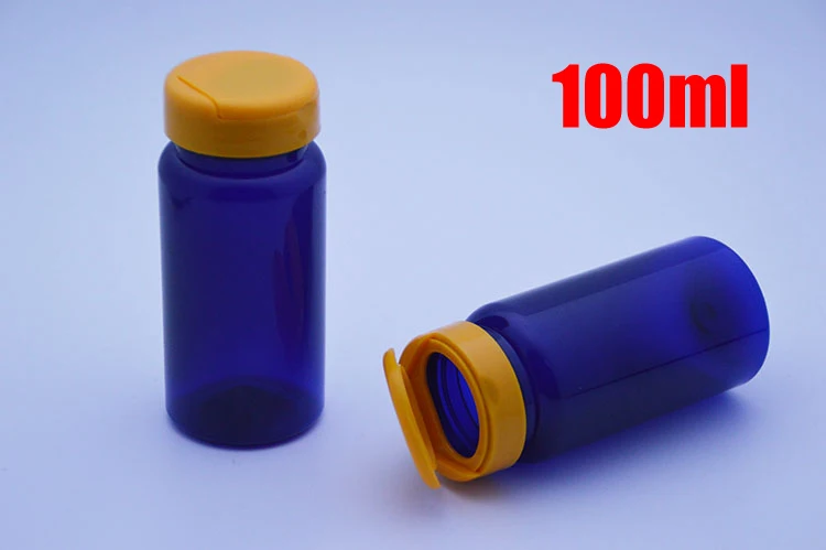 

100pcs 100ml Blue Color PET Medicine Bottle,Capsules/Pills/Powder/Vitamins Empty Plastic Bottles--Orange Flip Caps