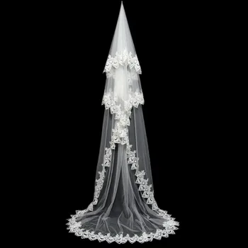 

2016 Fashionable Cheap Wholesale One Layer White Ivory Long Wedding Veil Bridal Veil 3M Tulle Veils Wedding Accessorie