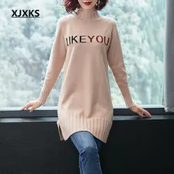 XJXKS sueter mujer invierno; коллекция 2018 года Зимние Топы для женщин Длинный свитер английский письмо шерсть, кашемир женщин свитера и пуловеры