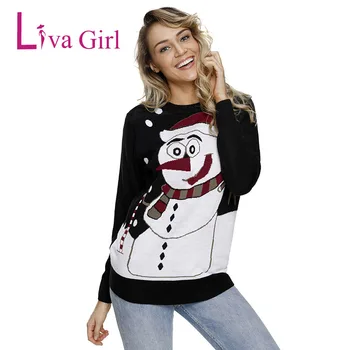 

LIVA GIRL Warm Christmas Sweater Autumn Winter Reindeer Snowman Sweaters Cute Plus Size O-Neck Long Sleeve Tops Pullovers S-XXL