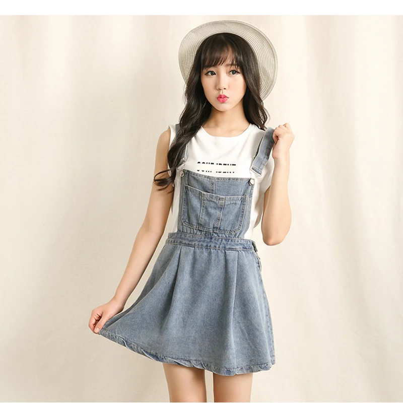 Summer Style 2015 Spaghetti Strap Denim Dress Sleeveless Mini Pleated ...