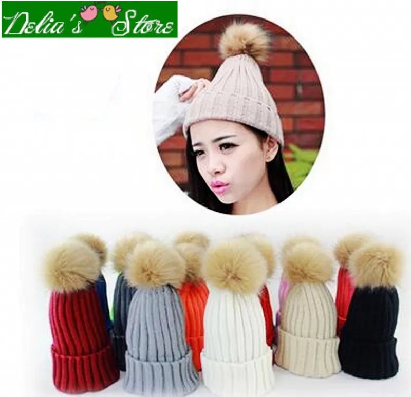 

Fast Shipping!!!2016 Aliexpress Hot Candy Color Thicken Women Knitting Skullies With Ball Lady Beanie Warm Winter Hat