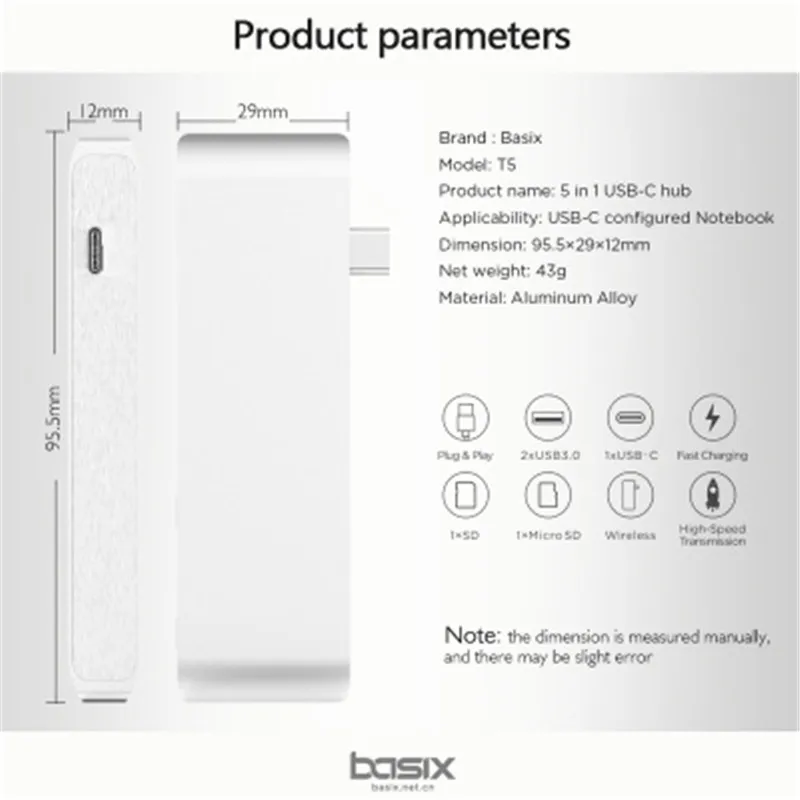 Basix USB C концентратора 5In1 3 1 PD зарядки Порты и разъёмы высокое Скорость 0