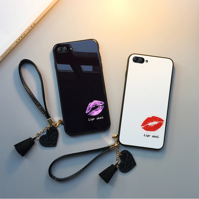 

BONVAN Tempered Glass Case For Xiaomi Redmi 5A 6A 7A 6 Red Lips Hard Cover For Xiaomi Redmi Note 5A Prime Lanyard Couqe Capa