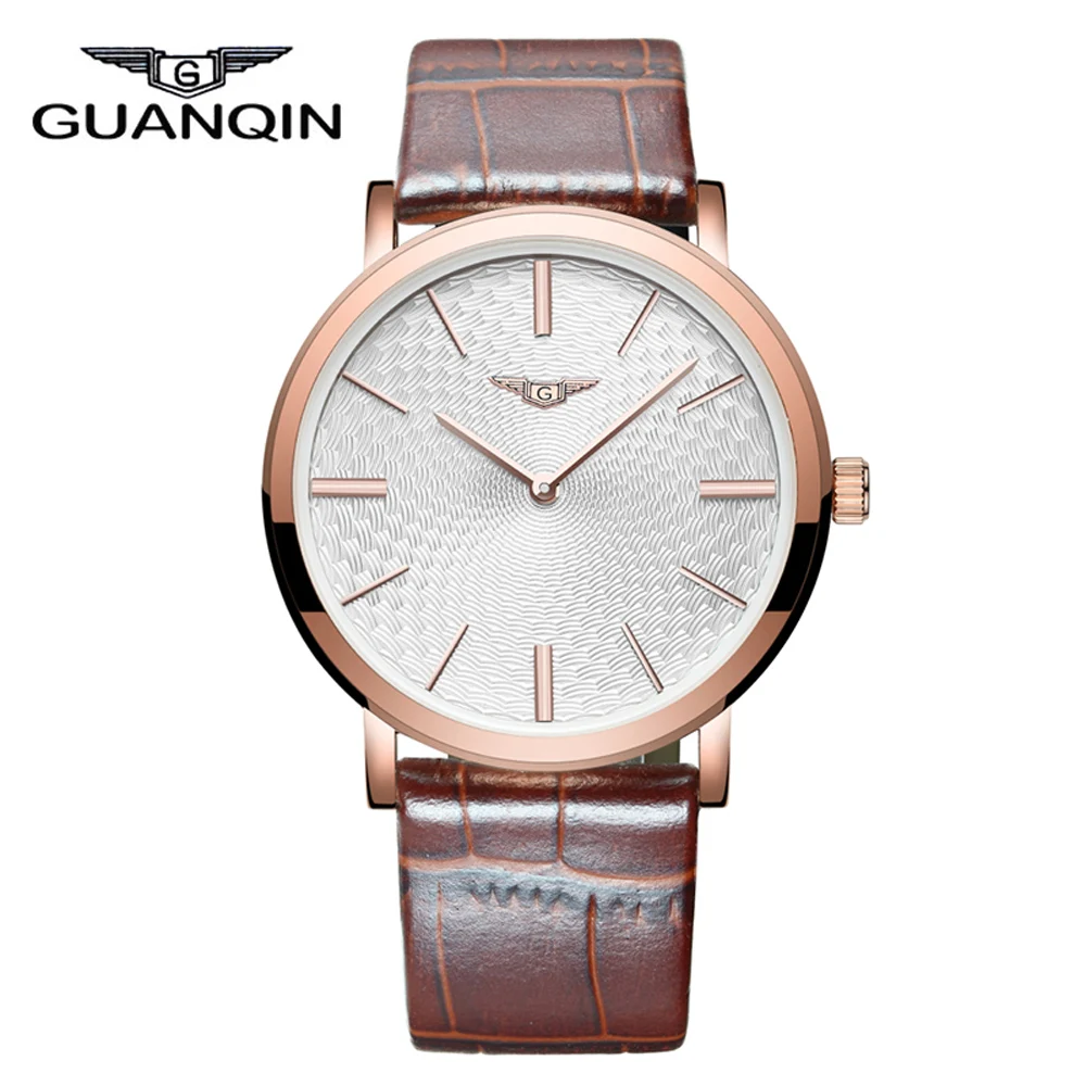 

Top Brand GUANQIN Quartz Watches Men Waterproof Ultra-thin Wrist Watch with Leather Strap Fashion Male Clock relogio masculino