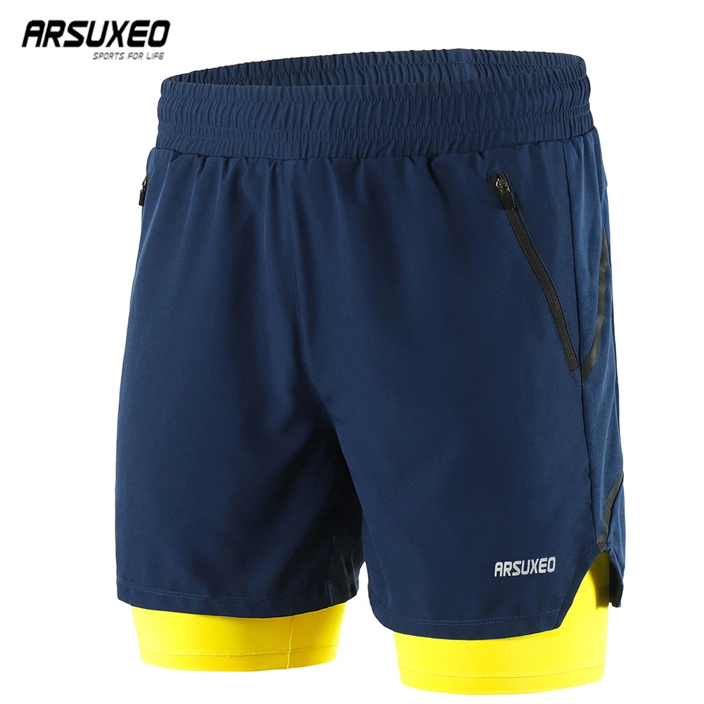 

ARSUXEO 2019 Mens Running Shorts 2 in 1 with Longer Liner Active Training Exercise Jogging Sports Shorts Quick Dry B191
