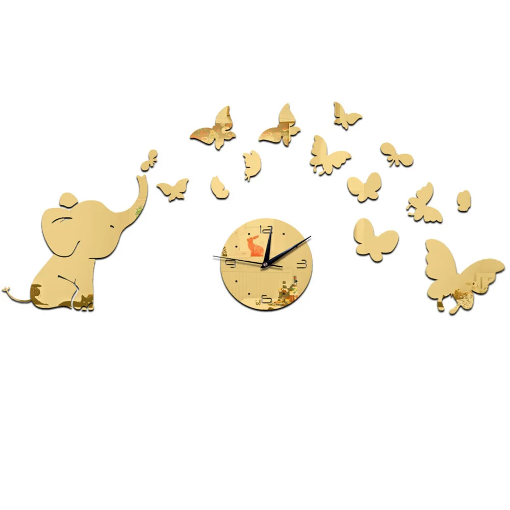 3D стикер на стену s Водонепроницаемый Бабочка слон лепестки узор стикер DIY Зеркало Дети Спальня наклейки романтические настенные часы