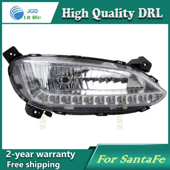 

Free shipping !12V 6000k LED DRL Daytime running light case for Hyundai SantaFe IX45 2013 fog lamp frame Fog light Car styling