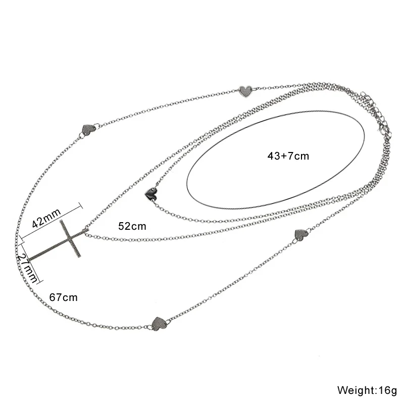 Летнее серебряное ожерелье-чокер с крестом/любовным слоем ed для женщин, многослойное чокер, ожерелье с воротником, колье ras du cou femme