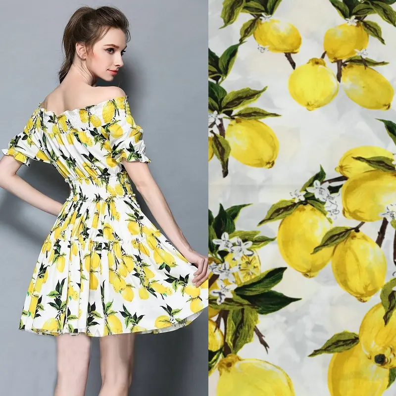 

lemon printed fabric, 100% cotton fabric for women children clothing,Vintage Lemon Cotton Fabric for Dress Sewing DIY material