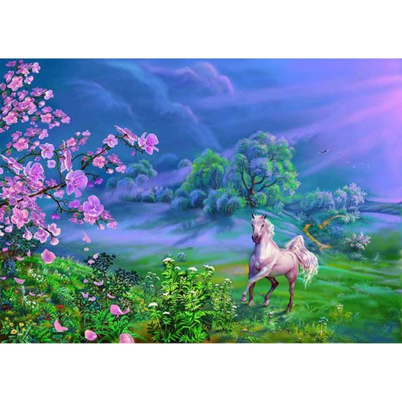 

5D Diy Diamond Painting Cross Stitch Horse & Verdant Scenery Needlework 3D Diamond Embroidery Full Round Mosaic Decoration Resin