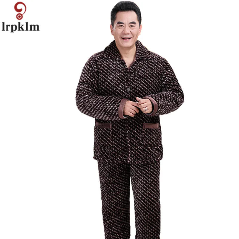 Для мужчин зимние пижамы костюмы теплая фланелевая одежда свободные домашняя пижама ношения дома кнопка ночного одежда мне JW312