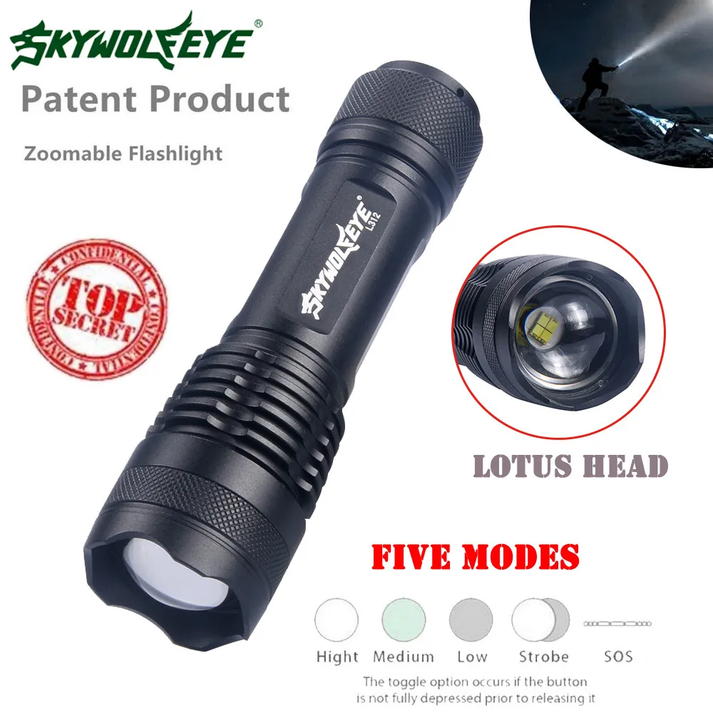 SkyWolfEye наружный LUXEON M 5 режимов мини фонарик из алюминия масштабируемый черный
