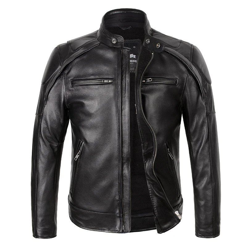 Черная Мужская Американская мотоциклетная кожаная куртка размера плюс XXXL из натуральной толстой воловьей кожи, Весенняя облегающая Байкерская кожаная куртка