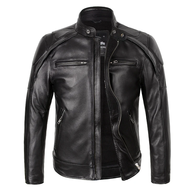 

2019 Black Men American Motorcycle Leather Jacket Plus Size XXXL Genuine Thick Cowhide Spring Slim Fit Biker's Leather Jacket