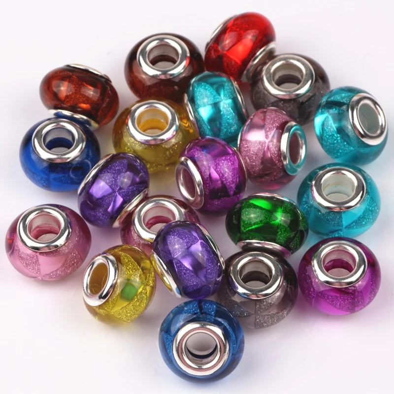 Buy 14MM Mixed Color 100Pcs/lot Silver Plated Acrylic Beads Charms Fit Jewelry