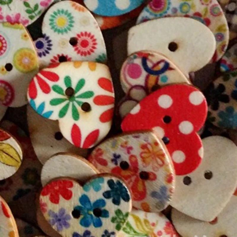 2 Holes Bakelite Buttons Sewing Heart Shaped Colorful Painting Pattern