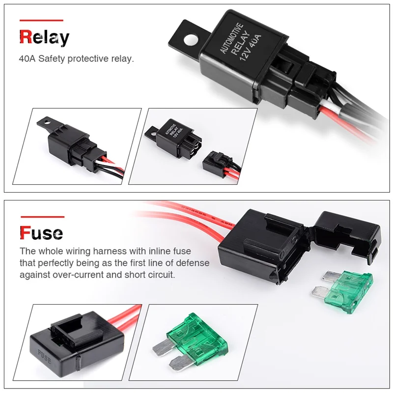 RACBOX 2 метра 12 В 40A внедорожные светодиодные фары дальнего света Удлинительный провод РЕЛЕ Светодиодный рабочий свет бар оплетка для проводов комплект предохранителя 4x4
