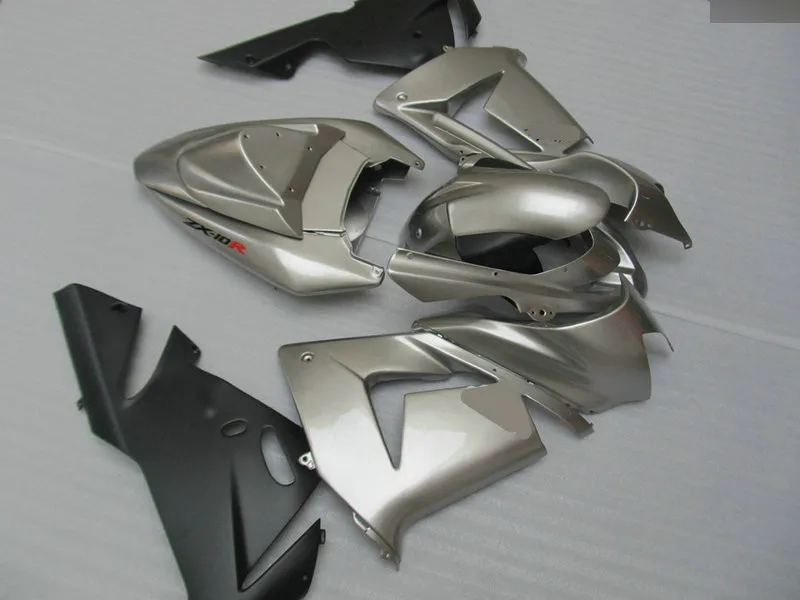 

Custom Motorcycle Fairing kit for KAWASAKI Ninja ZX10R 04 05 ZX 10R 2004 2005 ABS Silver black Fairings set+gifts KN32