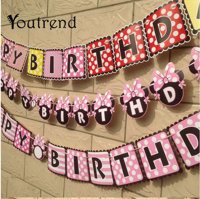 

Mickey Minnie Mouse Happy Birthday Paper Bunting 1 Banner/bag letter Flags kids birthday Party Favors Decoration