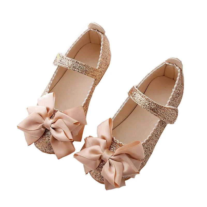 

Flowers Children Toddler Baby Little Girl Kids Sequins Bowknot Dress Shoes For Girls School Gold Party And Wedding Shoes New
