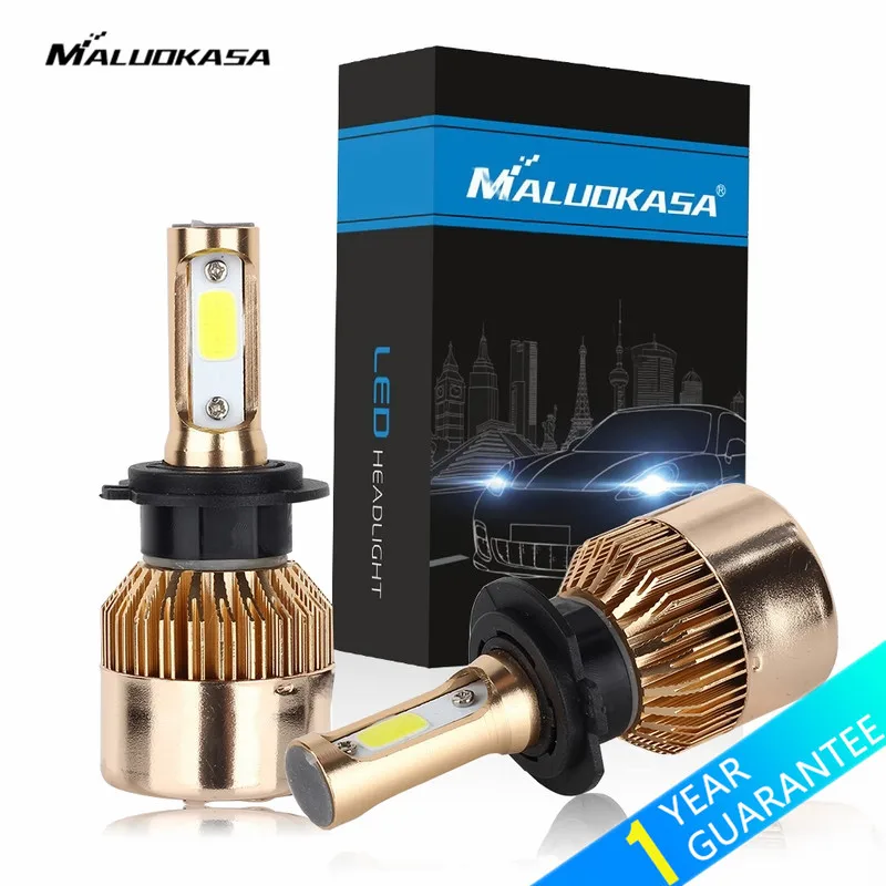 MALUOKASA 2PCs 72W H7 LED H4 Car Headlight H1 H3 H8 H9 H11 9005 HB3 9006