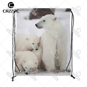 

Cute Polar Bear in White Ice Field Print Custom individual Nylon fabric Drawstring Backpack Gift Bag Pack of 4