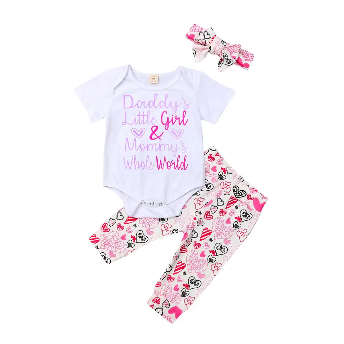 0 24m Newborn Infant Baby Girl Clothes Letter Print Short Sleeve Romper Tops Full Heart Print Pants Headband 3pcs Outfits Set Aliexpress