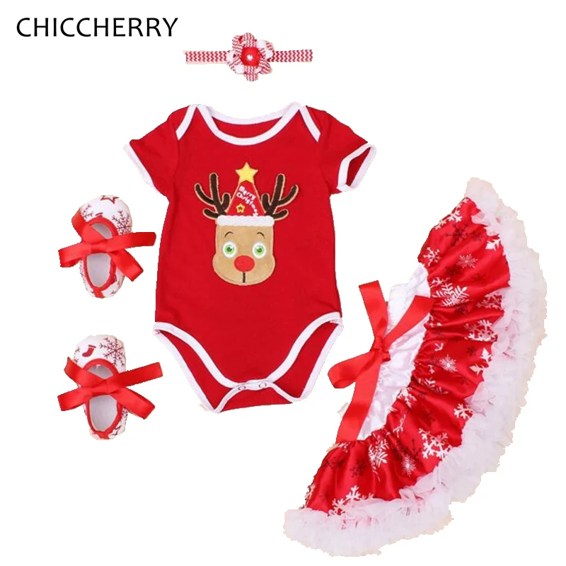 

Red Nose Reindeer Rudolf Christmas Costume Bodysuits Lace Tutu Skirt Headband Crib Shoes Baby Girl Christmas Outfit Kids Clothes