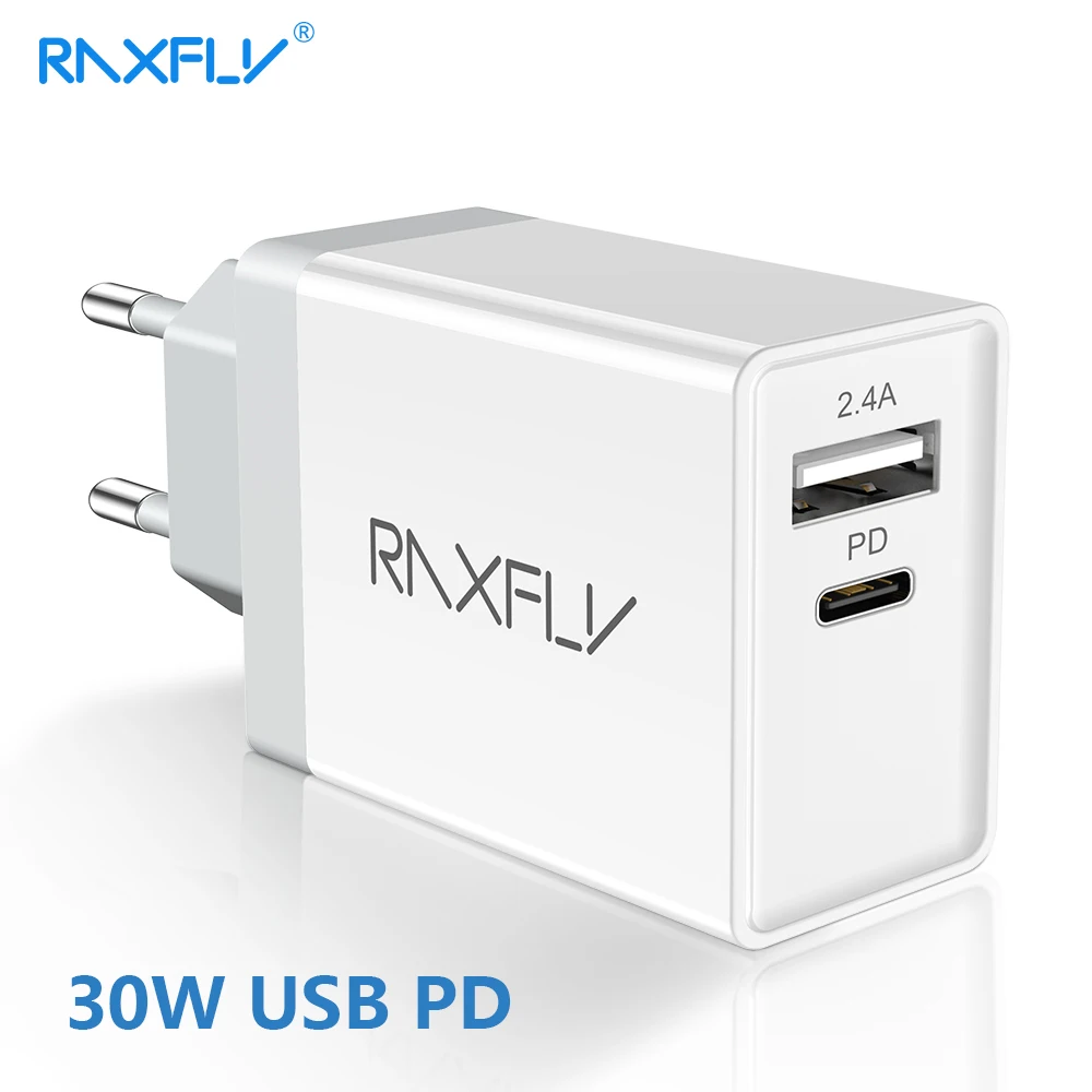 RAXFLY 30 Вт USD PD зарядное устройство для телефона iPhone XS Max XR 8 Plus с двумя портами