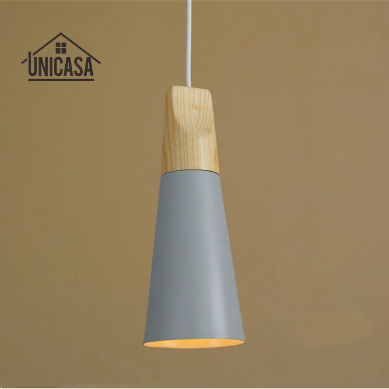 

Vintage Wood Pendant Lights Modern Gray Aluminum LED Lighting Fixture Kitchen Island Office Hotel Antique Pendant Ceiling Lamp