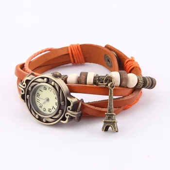 

High Quality Classic Vintage Eiffel Tower Unisex Quartz Watch 7 Colors Leather Band Wristwatches For Women&Men Timer