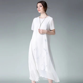 

4xl women summer beach dress plus size bohemian style beach loose fashon solid print white long short sleeve dresses extra large