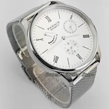 

42mm Parnis Date White Dial Seagull Power Reverse Small Second Automatic Men's Watch