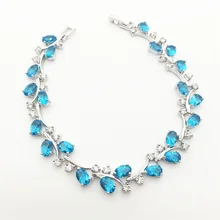 Изысканный браслет из стерлингового серебра в виде листьев дерева, Женские Ювелирные изделия из белого циркония, цвета морской волны, 7 дюймов, 19 см