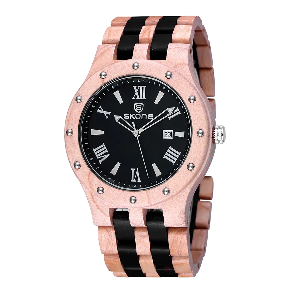 SKONE Newest Quartz Wooden Watch Top Luxury Brand Wood Watches For Men Simple Analog Wristwatch Clock
