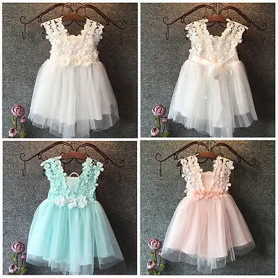 

2018 Fashion Baby Girl Dress Princess Lace Tulle Flower Formal Party Fancy Backless Gown 2-7Y