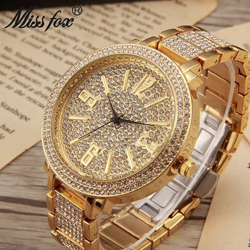 

Miss Fox Luxury Brand Big Face Ladies Wrist Watch Fashion Watches Women Quartz Movement Full Diamond Mosaic Female Wristwatches