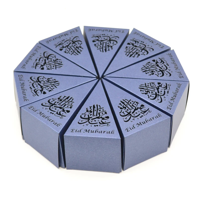 

50Pcs Navy Blue Eid Mubarak Decor Laser Cut Arabic Festival Party Supplies Door Gift Favor Box