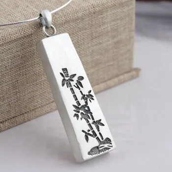 

FNJ 925 Silver Cuboid Pendant New Fashion Bamboo 100% Pure S990 Solid Thai Silver Pendants for Women Men Jewelry Making