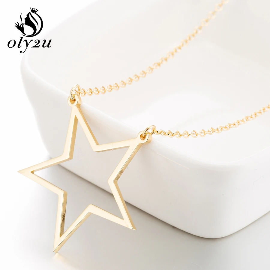 

Oly2u Star Necklaces Pendants For Women Stainless Steel Choker Gold Long Chain Necklace Fashion Jewelry collares Kolye Bijoux