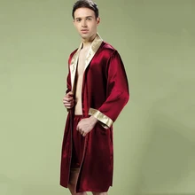 Шелковые спальные халаты Мужчины Весна Осень халат с длинными рукавами шорты комплекты из 2 предметов кимоно шелкопряда шелковая мужская одежда для сна